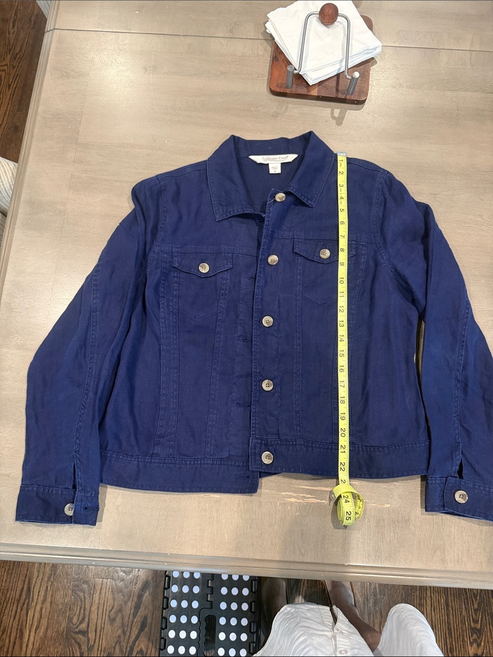 Men's Navy Blue Denim Jacket - Classic Button-Front